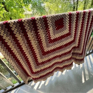 Vintage Giant Granny Square Handmade Crochet Earthy  Neutral